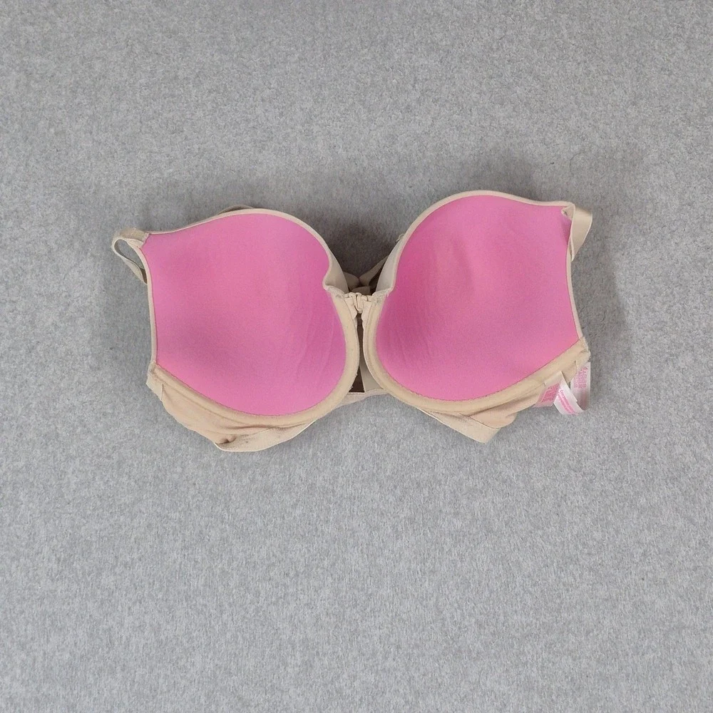 PINK Victoria's Secret Women Bra 34DD Beige Wear Everywhere Push Up Front Close